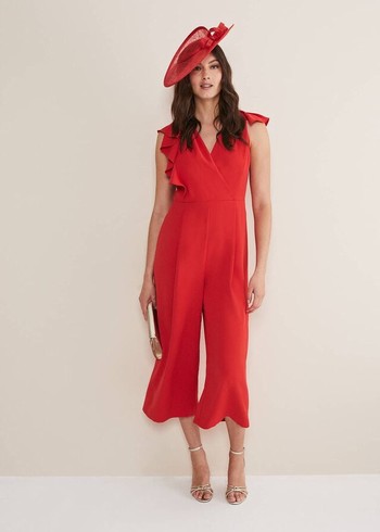 Phase Eight Nicky Ruffle Jumpsuit Red Canada | EHWZLM-203